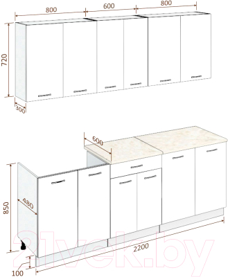 Готовая кухня Кортекс-мебель Корнелия Лира-лайт 2.2м