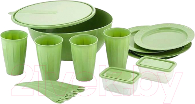 Набор пластиковой посуды Sugar&Spice Vanilla / SE181512050 (15пр, фисташковый) - фото