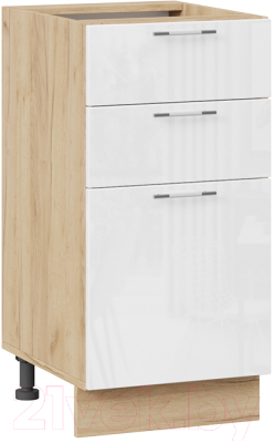 Шкаф-стол кухонный ТриЯ Весна 1Н4Я3 (дуб крафт золотой/белый глянец) - фото