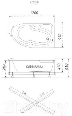 Ванна акриловая Triton София 170x95 Комфорт L (с гидромассажем)