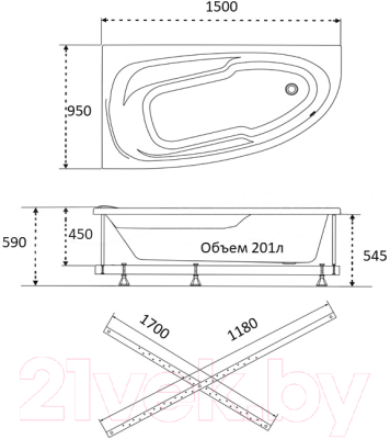 Ванна акриловая 1AcReal Мадрид 150х95 R (с каркасом)