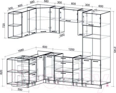 Готовая кухня Интерлиния Мила Лайт 1.68x2.4 левая без столешницы