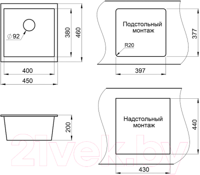 Мойка кухонная со смесителем GRANULA GR-4451 + смеситель GR-3505 (арктик)