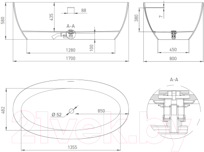 Ванна из искусственного мрамора Salini Alda Nuova 170x80 / 101922MRF (RAL 7035)