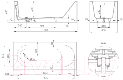 Ванна из искусственного мрамора Salini Fabia 180x80 / 102612M