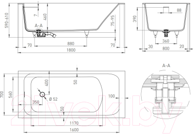 Ванна из искусственного мрамора Salini Orlando Kit 180x80 / 102112G