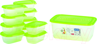 Набор контейнеров Rotho Fridge Sunshine Set / 1016705073 (11шт, прозрачный/зеленый) - фото