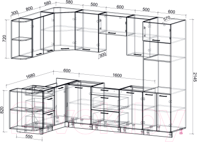 Готовая кухня Интерлиния Мила Лайт 1.68x2.8 левая без столешницы