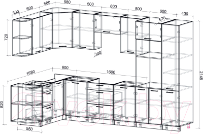 Готовая кухня Интерлиния Мила Лайт 1.68x3.2 левая без столешницы