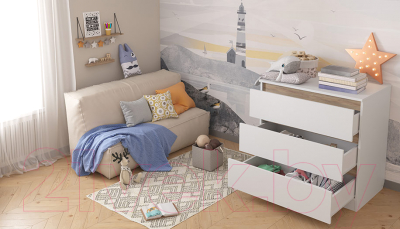 Комод пеленальный Polini Kids Simple 1980 / 0002323.52 (белый/вяз)