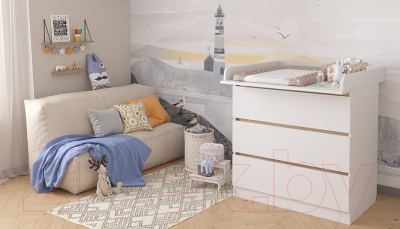 Комод пеленальный Polini Kids Simple 1980 / 0002323.52 (белый/вяз)