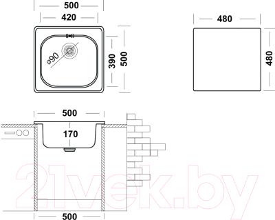Мойка кухонная Ukinox Спектр SPM500.500-GT6K-C