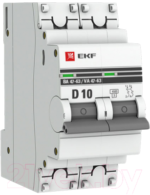 Выключатель автоматический EKF ВА 47-63 2P 10А (D) PROxima / mcb4763-2-10D-pro - фото