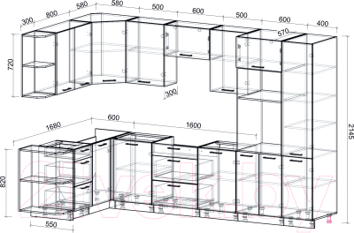 Готовая кухня Интерлиния Мила Лайт 1.68x3.2 левая без столешницы