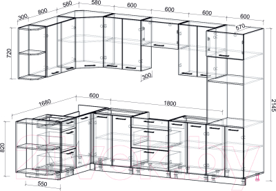 Готовая кухня Интерлиния Мила Лайт 1.68x3.0 левая без столешницы