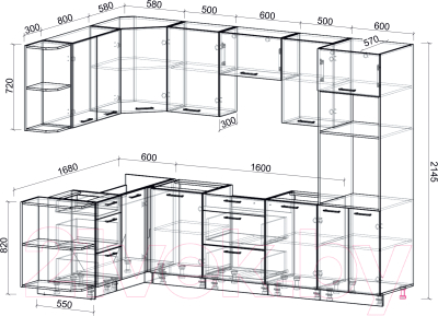 Готовая кухня Интерлиния Мила Лайт 1.68x2.8 левая без столешницы