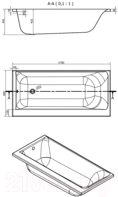 Ванна акриловая Cersanit Smart 170x80 R (с ножками)