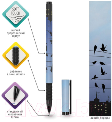 Ручка шариковая Brauberg Soft Touch Grip Night City / 143712