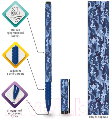 Ручка шариковая Brauberg Soft Touch Grip Military / 143713