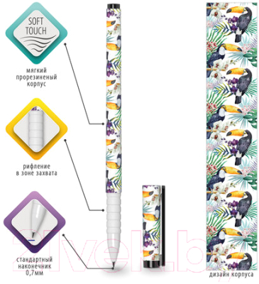 Ручка шариковая Brauberg Soft Touch Grip Toucan / 143720