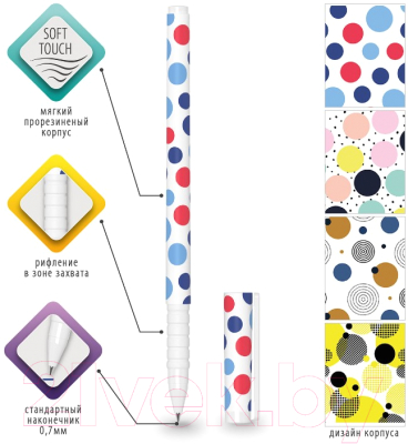 Ручка шариковая Brauberg Soft Touch Grip Dots / 143722