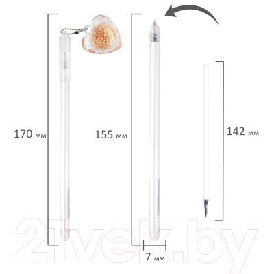 Ручка шариковая Юнландия Хрустальное сердце / 143792