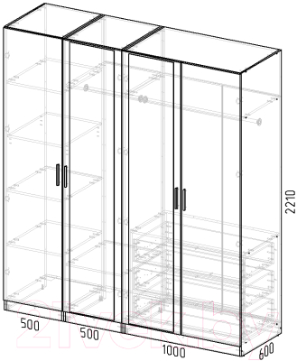 Шкаф Интермебель Марсель-6 / МР 01-06 (дуб крафт золотой)