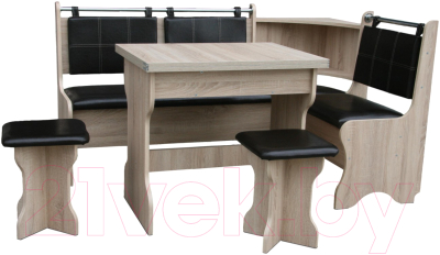 Обеденная группа Анмикс ЛДСП с кухонным уголком (дуб санома/кожзам коричневый)