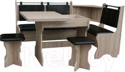 Обеденная группа Анмикс ЛДСП с кухонным уголком (дуб санома/кожзам коричневый)