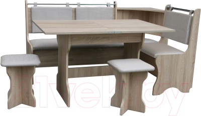 Обеденная группа Анмикс ЛДСП с кухонным уголком (дуб санома/кожзам ваниль) - фото