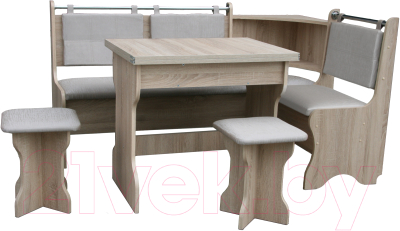 Обеденная группа Анмикс ЛДСП с кухонным уголком (дуб санома/кожзам ваниль)