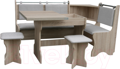Обеденная группа Анмикс ЛДСП с кухонным уголком (дуб санома/кожзам ваниль)