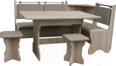 Обеденная группа Анмикс ЛДСП с кухонным уголком (дуб санома/кожзам капучино) - фото