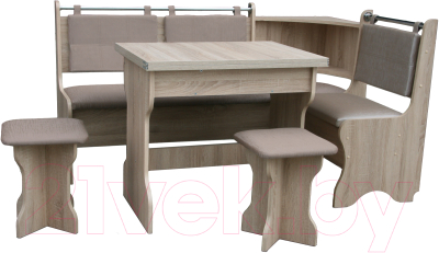 Обеденная группа Анмикс ЛДСП с кухонным уголком (дуб санома/кожзам капучино)