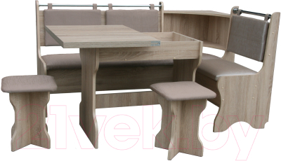 Обеденная группа Анмикс ЛДСП с кухонным уголком (дуб санома/кожзам капучино)