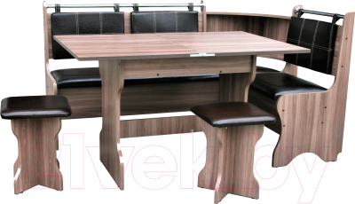 Обеденная группа Анмикс ЛДСП с кухонным уголком (ясень шимо темный/кожзам коричневый) - фото
