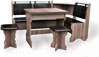 Обеденная группа Анмикс ЛДСП с кухонным уголком (ясень шимо темный/кожзам коричневый)