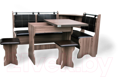 Обеденная группа Анмикс ЛДСП с кухонным уголком (ясень шимо темный/кожзам коричневый)