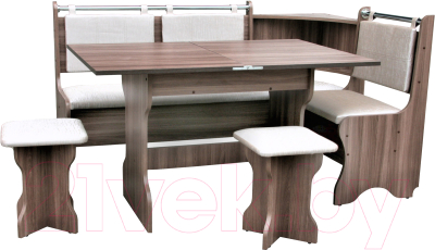 Обеденная группа Анмикс ЛДСП с кухонным уголком (ясень шимо темный/кожзам ваниль) - фото