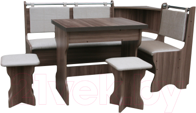 Обеденная группа Анмикс ЛДСП с кухонным уголком (ясень шимо темный/кожзам ваниль)