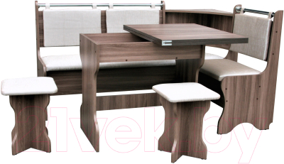 Обеденная группа Анмикс ЛДСП с кухонным уголком (ясень шимо темный/кожзам ваниль)