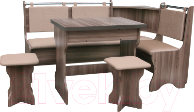 Обеденная группа Анмикс ЛДСП с кухонным уголком (ясень шимо темный/кожзам капучино) - фото