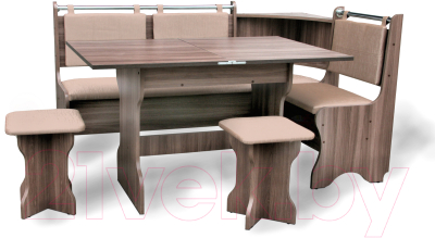 Обеденная группа Анмикс ЛДСП с кухонным уголком (ясень шимо темный/кожзам капучино)