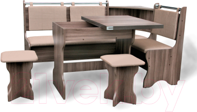 Обеденная группа Анмикс ЛДСП с кухонным уголком (ясень шимо темный/кожзам капучино)
