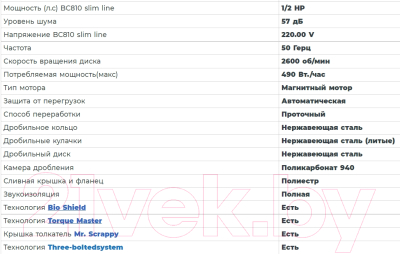 Измельчитель отходов Bone Crusher Slim Line 810 / ВС810-SL