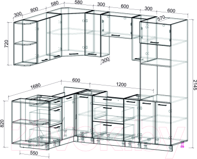 Готовая кухня Интерлиния Мила Лайт 1.68x2.4 левая без столешницы