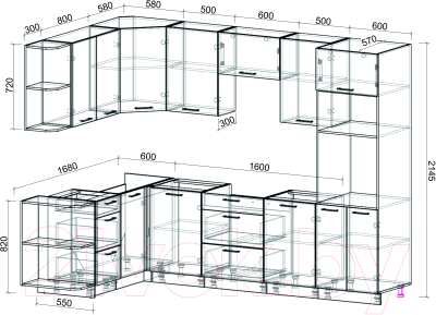 Готовая кухня Интерлиния Мила Лайт 1.68x2.8 левая без столешницы