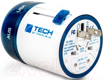 Адаптер питания сетевой Travel Blue USB Sliding Adaptor / 270_BLU - фото