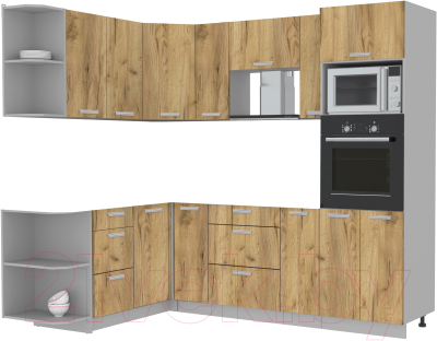 Готовая кухня Интерлиния Мила Лайт 1.68x2.4 левая дуб золотой без столешницы - фото