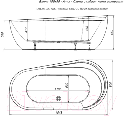Ванна акриловая Aquanet Amor 185x95